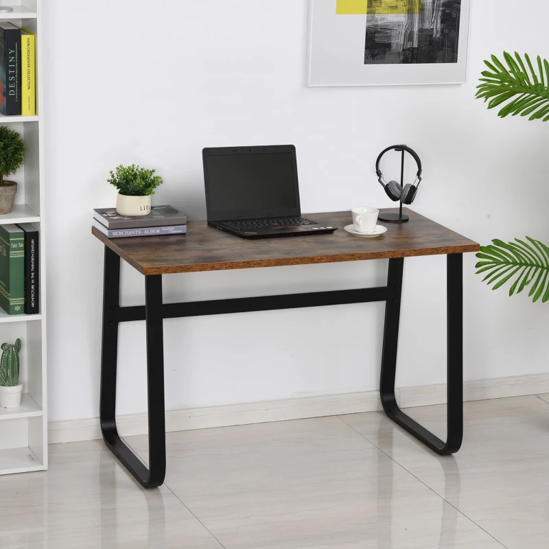 HOMCOM Computer Table, Writing Desk with Steel Frame and Wood Top, Industrial Home Study Table, 115 x 58 x 74.5cm, Rustic Brown and Black