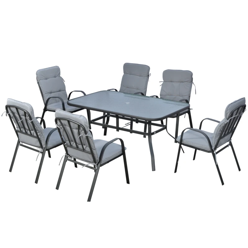 Outsunny Seven-Piece Garden Dining Set with Cushions - Grey