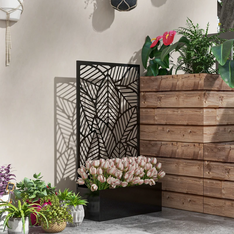 Outsunny Jardinière avec brise-vue paravent treillis pour Plante Grimpante, bac à Fleurs - dim. 61L x 23l x 113H cm(m-7)