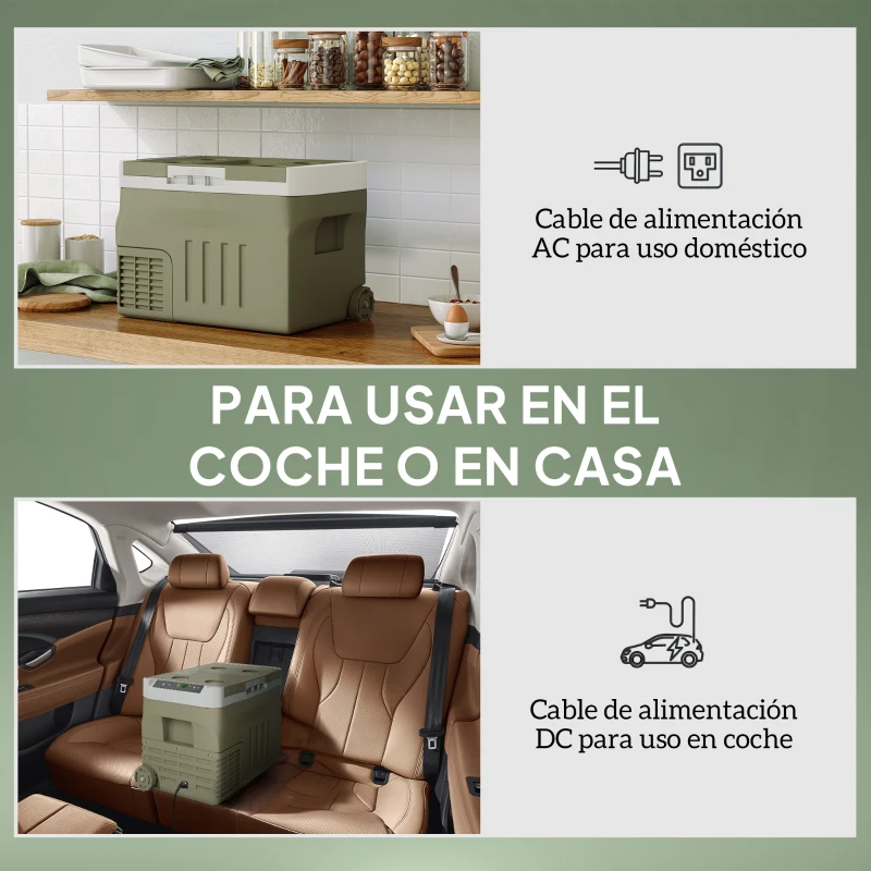 Outsunny Nevera Portátil Eléctrica 30L Refrigerador de Coche 12V/24V -20℃ a +20 ℃ con Pantalla LED Táctil 61x39x41,5 cm Verde