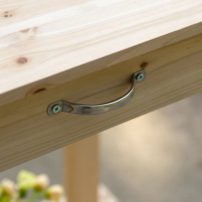 Outsunny Pflanztisch mit Schublade 2 Stufen Gärtnertisch mit waschbecken und Rollen Garten Tannenholz Natur 92 x 45 x 119 cm