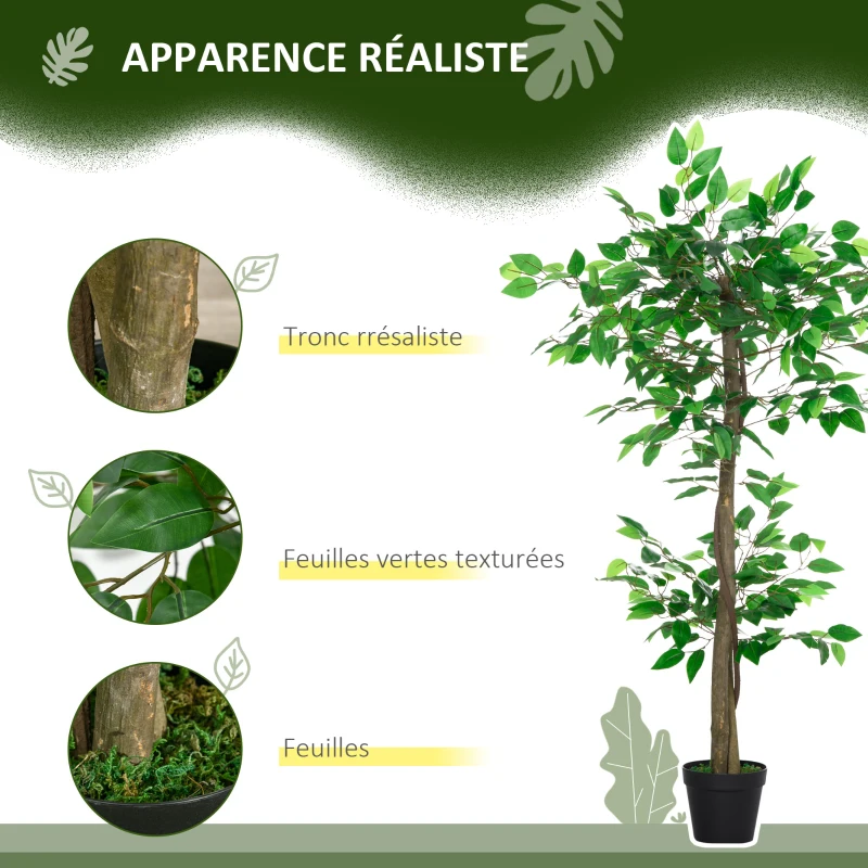 Outsunny Arbre Artificiel Plante Artificiel ficus Hauteur 1,2 m Tronc Branches Liane Lichen Feuilles Grand réalisme Pot Inclus
