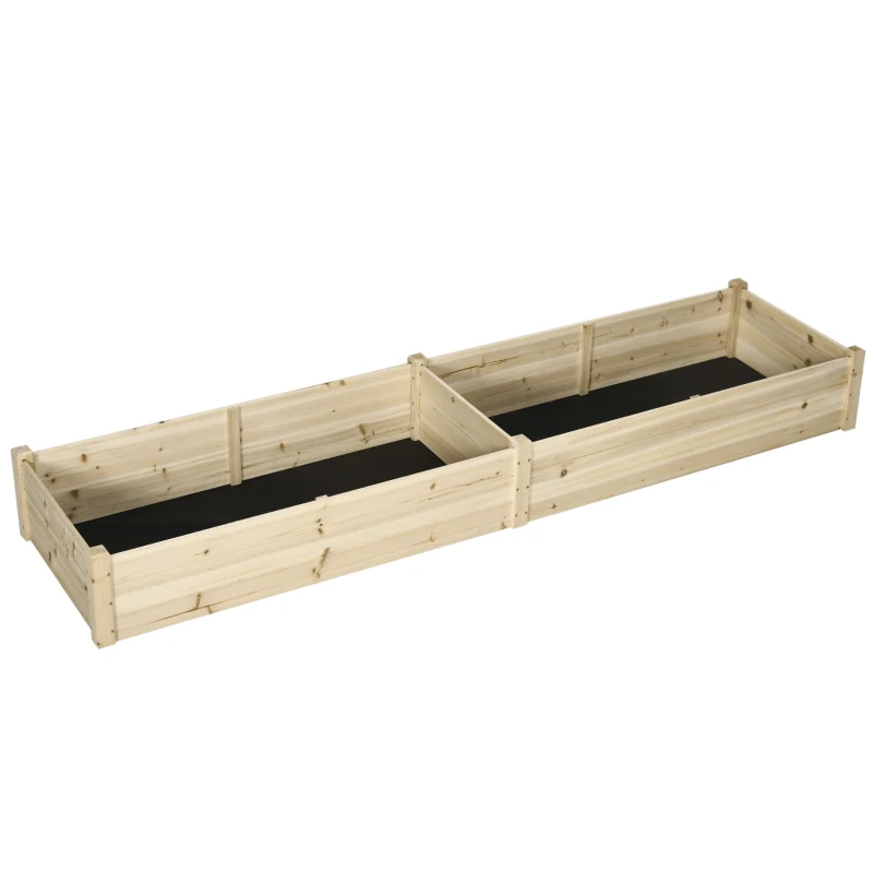 Outsunny Hochbeet, 2 Pflanzbereiche, Innenverkleidung aus Vlies, wetterbeständig, Massivholz, 244 cm x 61,5 cm x 27 cm