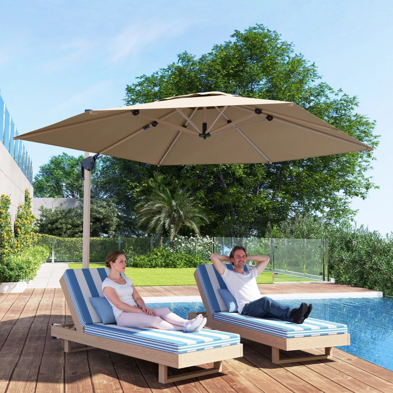 Outsunny Ombrellone a Sbalzo Inclinabile con Manovella e Base, in Alluminio, Metallo e Poliestere, 4.1x2.9x2.7A m, Kaki