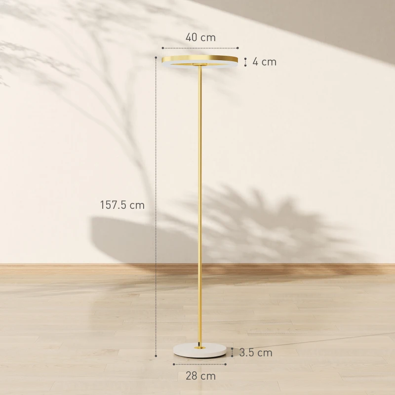 HOMCOM Lampada da Terra Moderna con Luce Dimmerabile con Interruttore a Pedale e 3 Luminosità, Oro