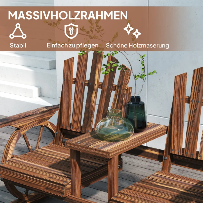 Outsunny 2-Sitzer Gartenbank Holz, wetterfest Sitzbank, mit Schirmloch, Beine im Wagenradform 154 x 65 x 102 cm Verkohlt