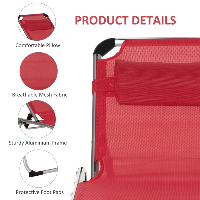 Outsunny ligbed opvouwbaar rood 170 x 60 x 76 cm