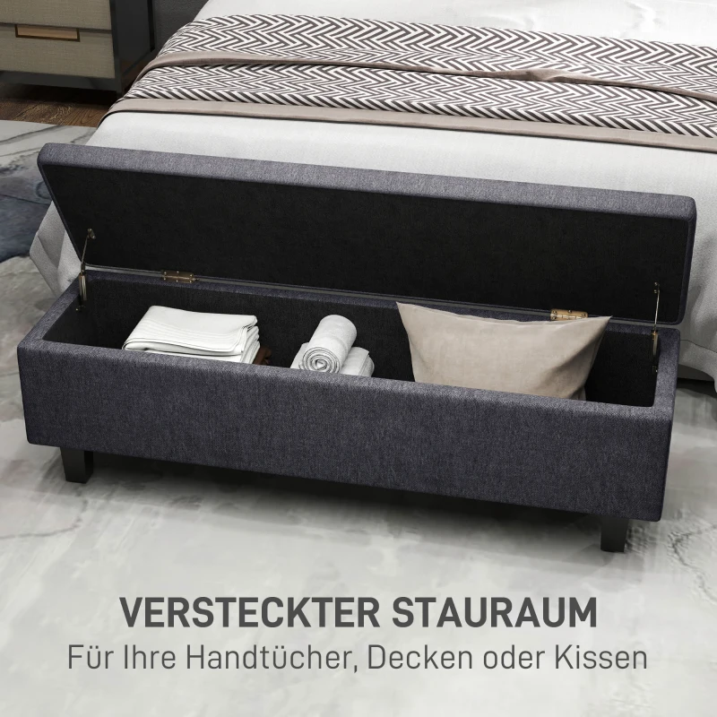 HOMCOM Stauraum-Polsterbank in Leinenoptik, mit Kautschukholzbeinen, für Wohnzimmer, Schlafzimmer, Flur, Dunkelgrau(m-4)