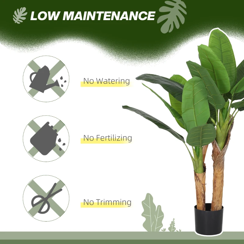 HOMCOM Plantă Artificială de Bananier cu Ghiveci, 2 Trunchiuri și 15 Frunze, Ø17x120 cm, Verde(m-5)