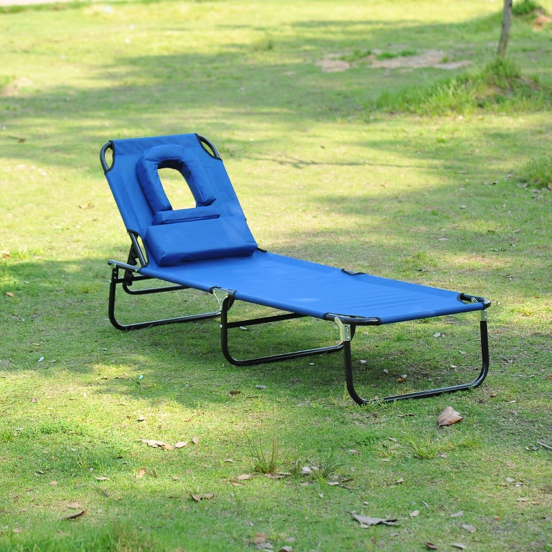 Outsunny ligbed met leesgat 190 cm x 56 cm x 28 cm, blauw