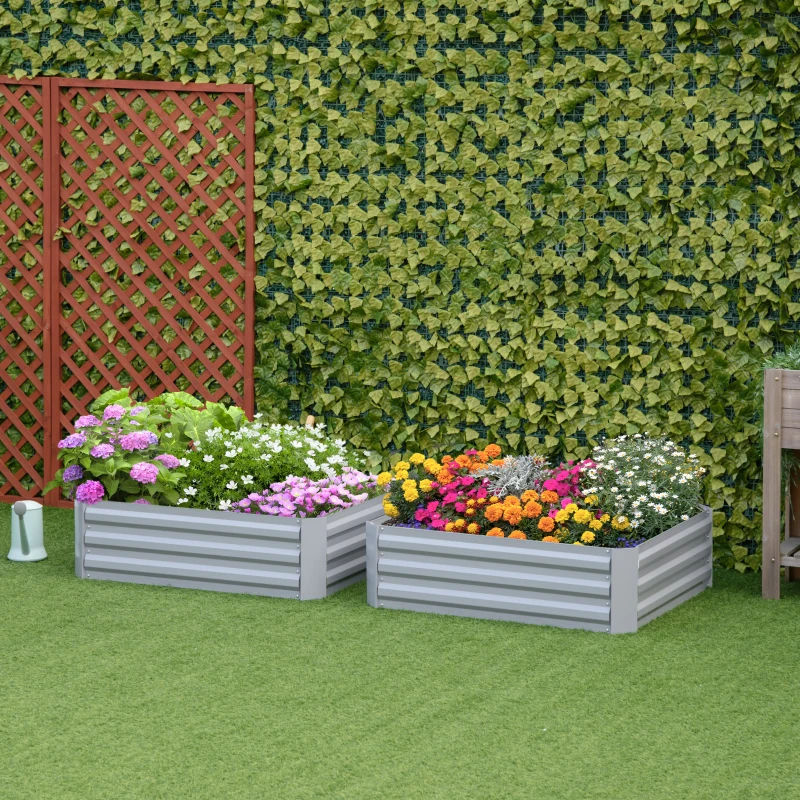 Outsunny Lot de 2 carré potager de jardin dim. 100L x 100l x 30H cm - tôle d'acier ondulée gris(m-8)