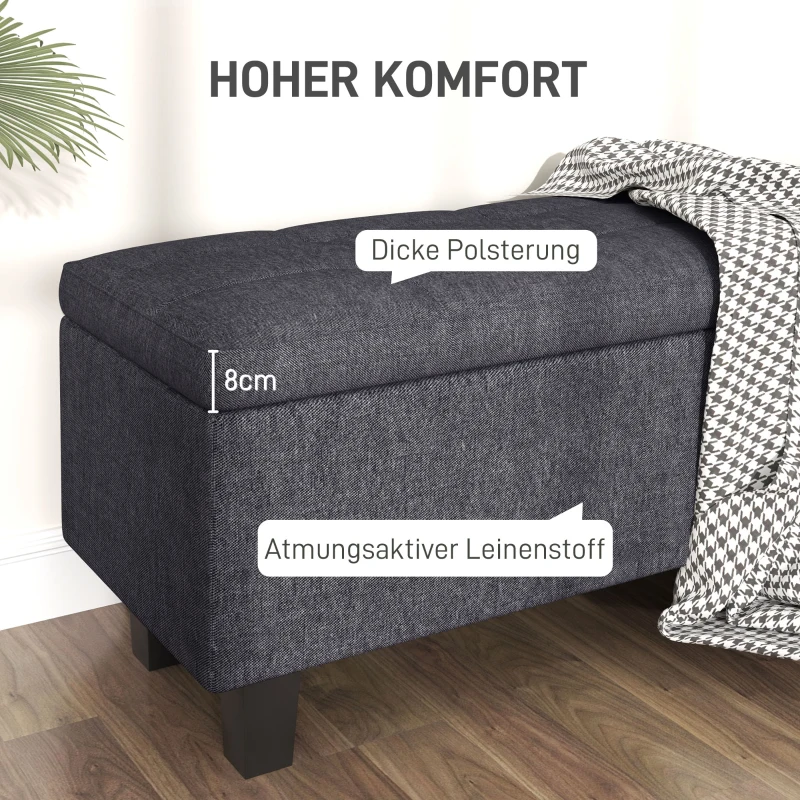 HOMCOM Stauraum-Polsterbank in Leinenoptik, mit Kautschukholzbeinen, für Wohnzimmer, Schlafzimmer, Flur, Dunkelgrau(m-5)