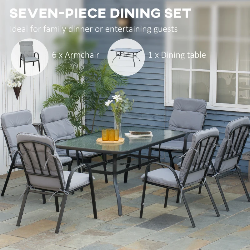 Outsunny Seven-Piece Garden Dining Set with Cushions - Grey
