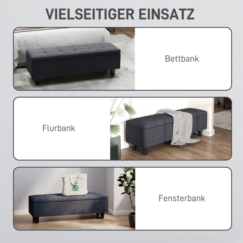 HOMCOM Stauraum-Polsterbank in Leinenoptik, mit Kautschukholzbeinen, für Wohnzimmer, Schlafzimmer, Flur, Dunkelgrau(m-6)
