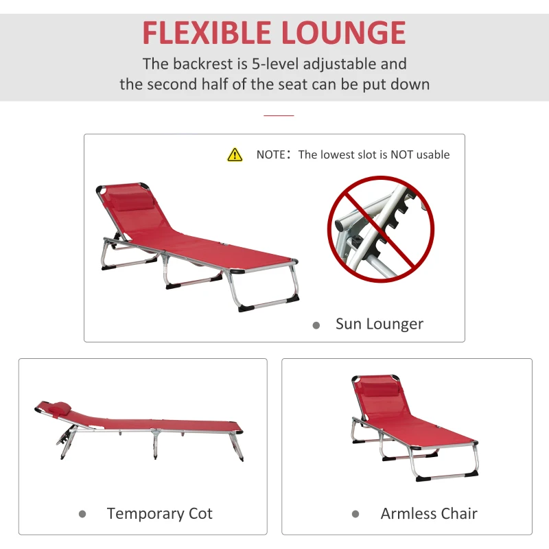 Outsunny ligbed opvouwbaar rood 170 x 60 x 76 cm