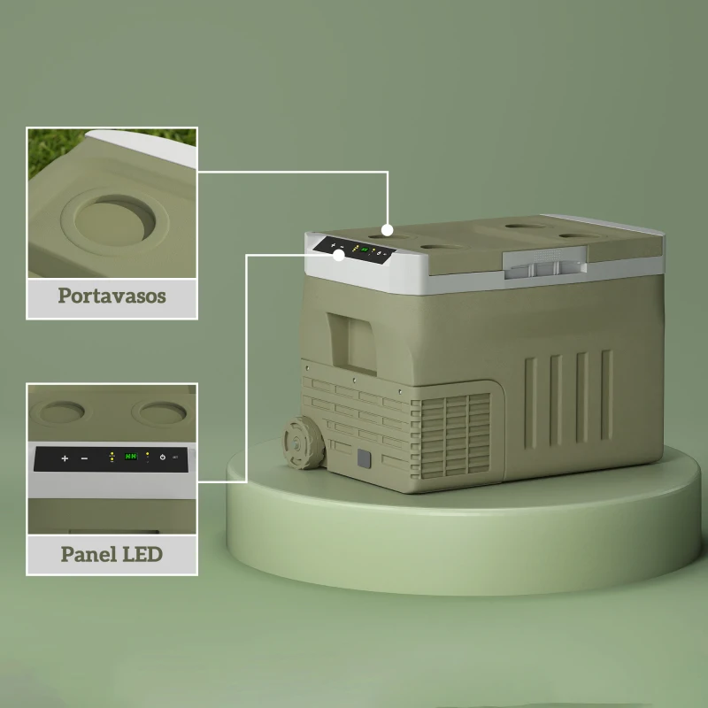 Outsunny Nevera Portátil Eléctrica 30L Refrigerador de Coche 12V/24V -20℃ a +20 ℃ con Pantalla LED Táctil 61x39x41,5 cm Verde