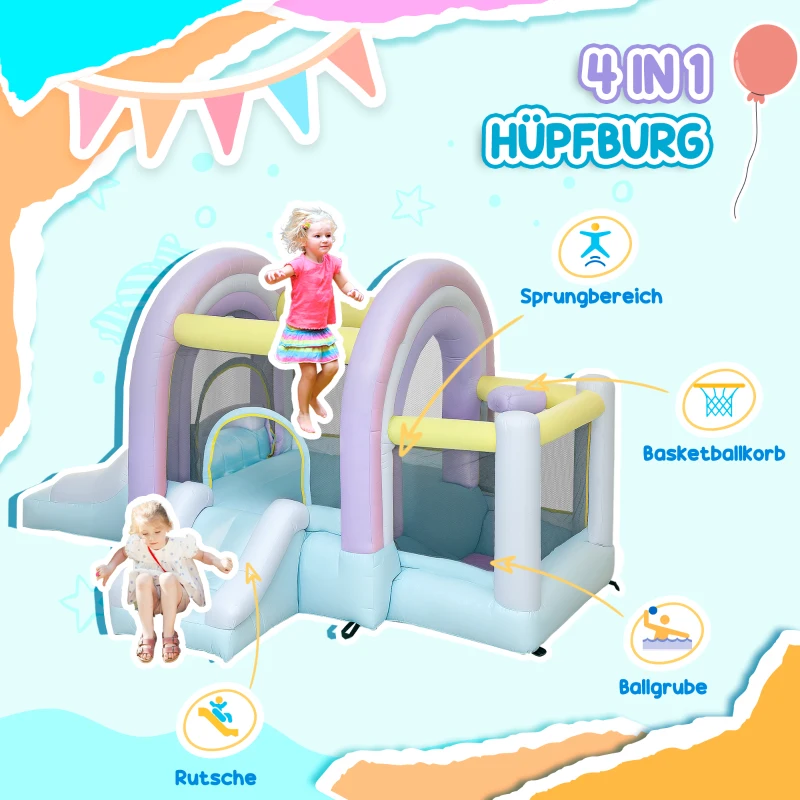 AIYAPLAY Hüpfburg, Bällebad, 2 Rutschen, Oxford-Gewebe, UV-beständig, Gebläse, Bunt
