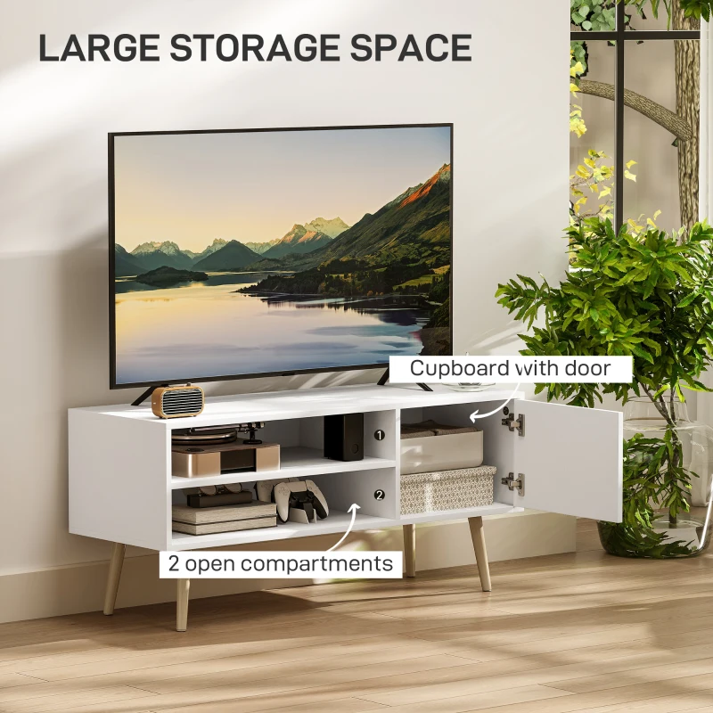 HOMCOM TV Stand up to 55 Inches, TV Unit with Open Shelves and Cable Holes - White