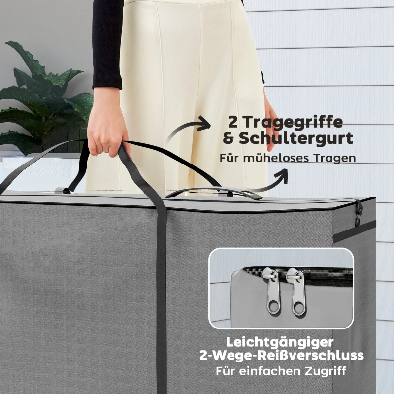 Outsunny Aufbewahrungstasche Gartenpolster, Auflagentasche, Schutzhülle mit Tragegriff, Reißverschluss, 200 x 60 x 75 cm, Hellgrau(m-6)