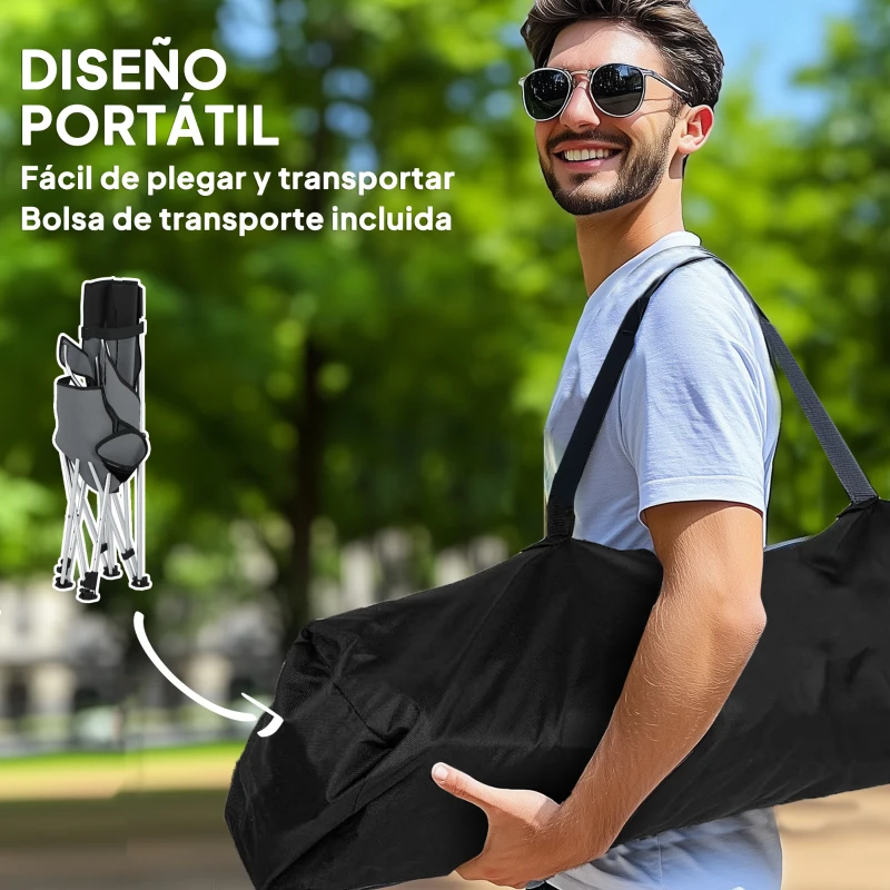 Outsunny Conjunto de 2 Sillas Plegables Camping con Reposapiés Desmontable Reposacabezas Portavasos y Bolsa 82x50/100x88 cm Gris
