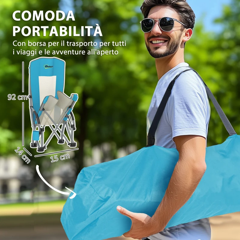 Outsunny Set 2 Sedie da Spiaggia Pieghevoli con Braccioli con Portabicchieri e Borsa di Trasporto, Blu
