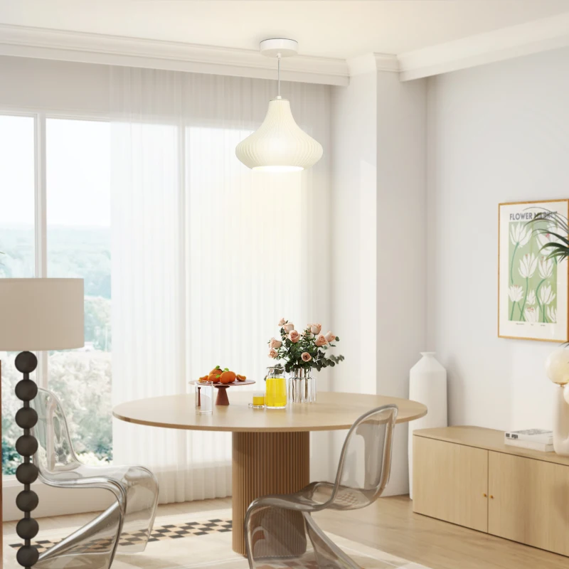 HOMCOM Candeeiro Suspenso Moderno Candeeiro de Teto com Ecrã de Impressão 3D Iluminação para Sala de Jantar Ø22x18 cm Branco
