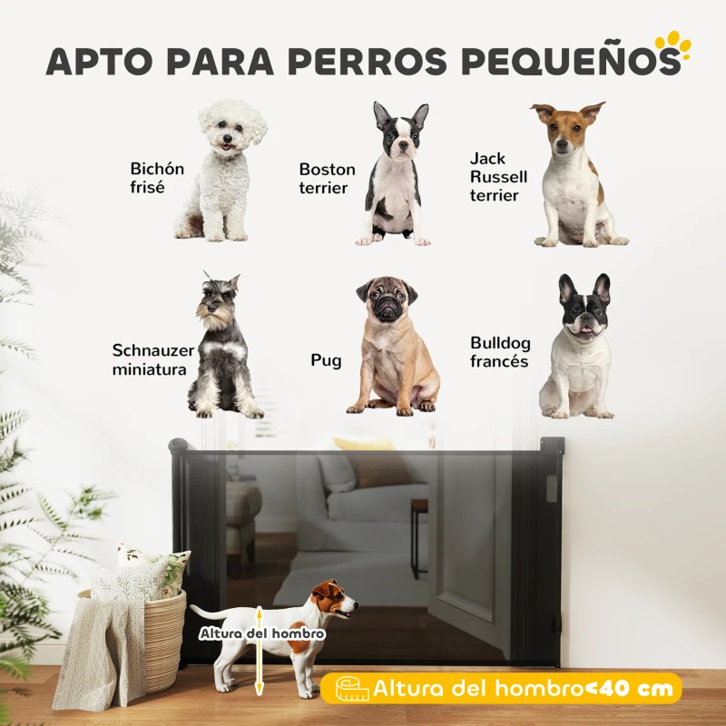 PawHut Barrera para Perros Retráctil 0-140 cm Barrera de Seguridad con Interruptor de Cierr para Puertas y Escaleras Negro