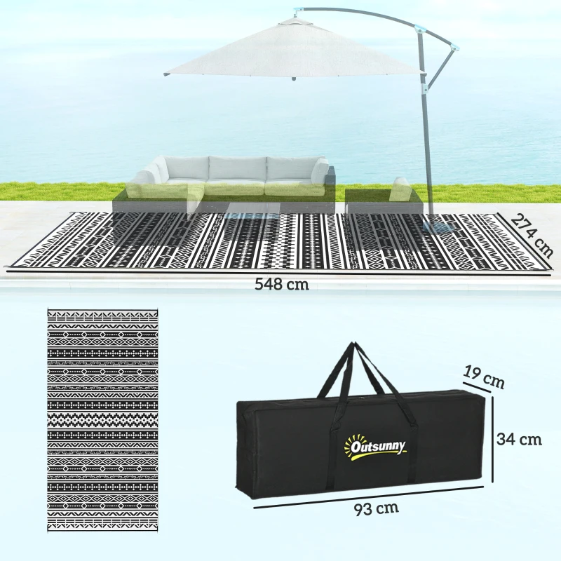 Outsunny Outdoor Teppich robuster Wetterfest Outdoorteppich, Carpet mit Boho-Style, Outdoor-Teppich für Wohnzimmer Balkon