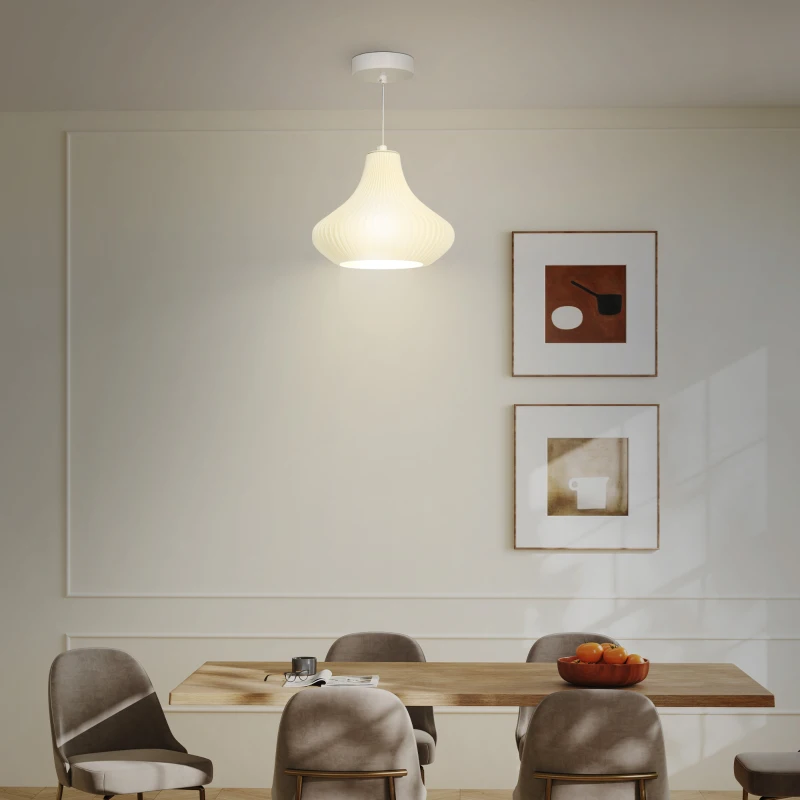 HOMCOM Candeeiro Suspenso Moderno Candeeiro de Teto com Ecrã de Impressão 3D Iluminação para Sala de Jantar Ø22x18 cm Branco