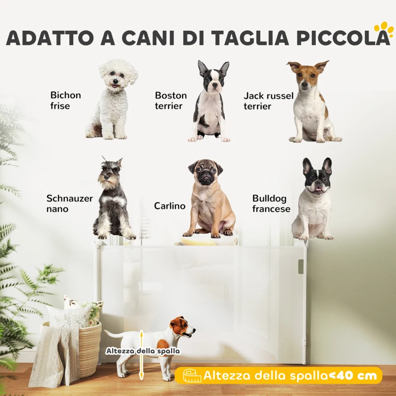 PawHut Cancellino per Cani Piccoli Estensibile 0-144 cm e Retrattile con Blocco Automatico, Bianco