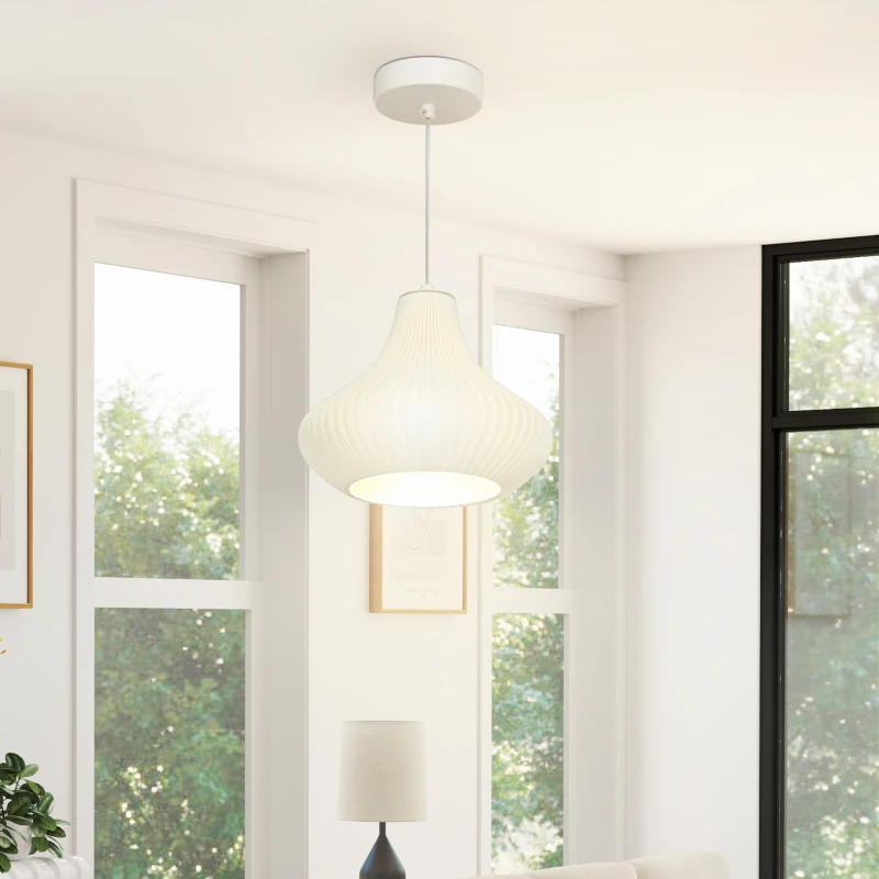 HOMCOM Candeeiro Suspenso Moderno Candeeiro de Teto com Ecrã de Impressão 3D Iluminação para Sala de Jantar Ø22x18 cm Branco