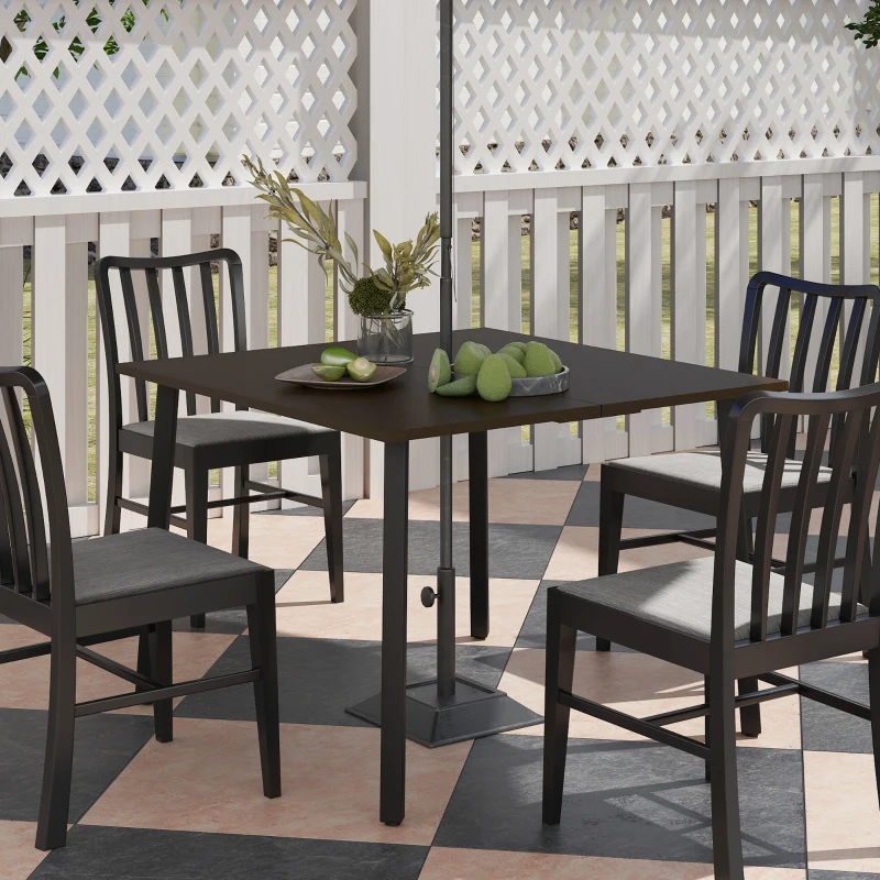 Outsunny Outdoor Esstisch mit Schirmloch, Metallgestell, 100x100x72 cm, Braun/Schwarz