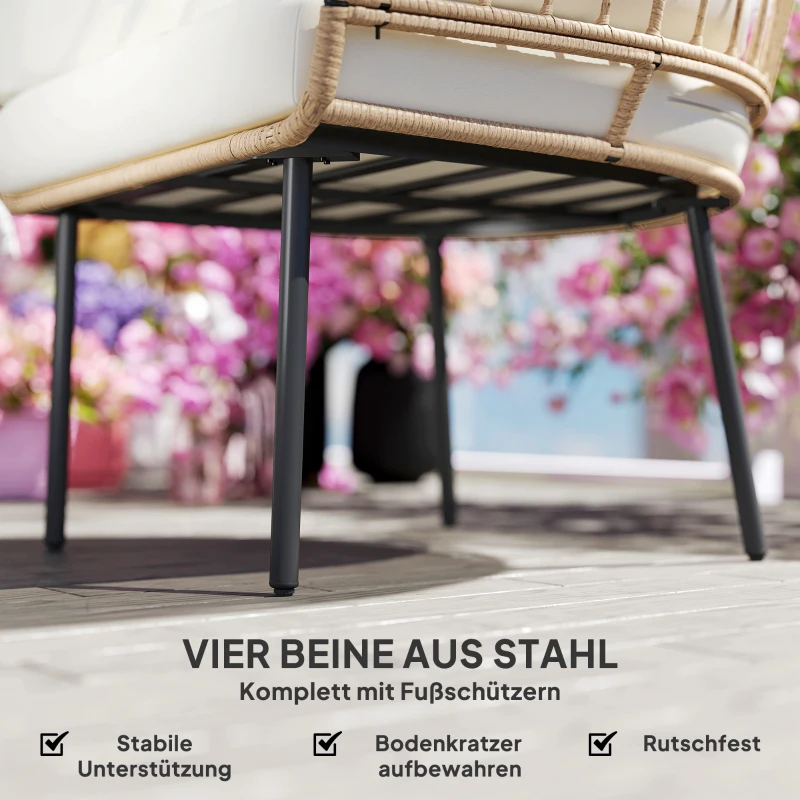 Outsunny Rattansessel Ei-Förmig mit abnehmbarem Kissen, Polster, Outdoor Sessel aus Rattan 95 x 80 x 155 cm Beige(m-7)