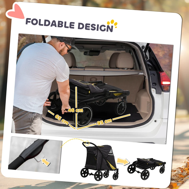 PawHut Foldable Pet Stroller, with Universal Wheels, Shock Absorber, for Medium and Large Dogs - Grey(m-5)