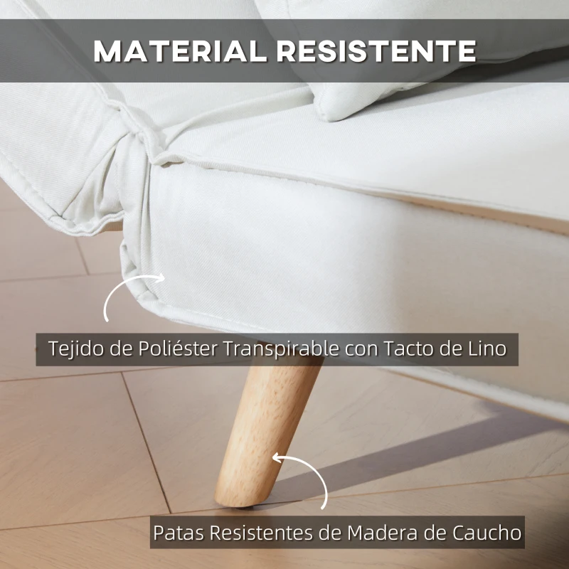 HOMCOM Sillón Cama Plegable con Respaldo Ajustable en 6 Posiciones Almohada Acolchada Carga 350 kg 94x78x80 cm Crema