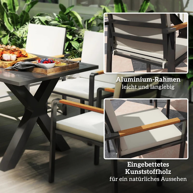 Outsunny Gartenmöbel-Set für 6 Personen, 6 Stühle, 1 Tisch, wetterbeständig, 175 cm x 92 cm x 73 cm, Schwarz + Grau