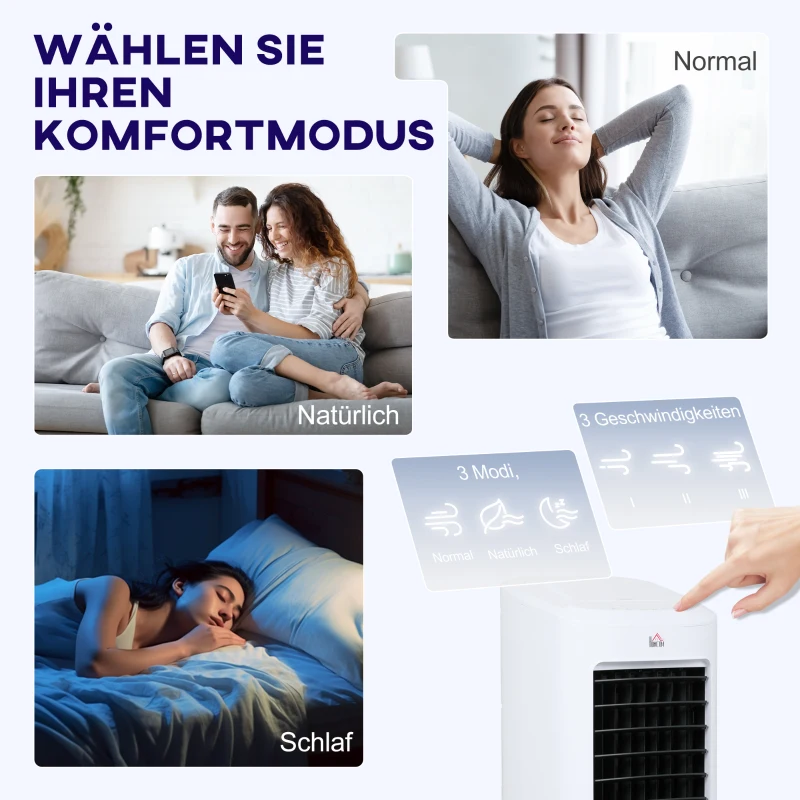 HOMCOM Klimatyzator, Wentylator z 3 Funkcjami i Trybami, Pilot, Timer, Biały