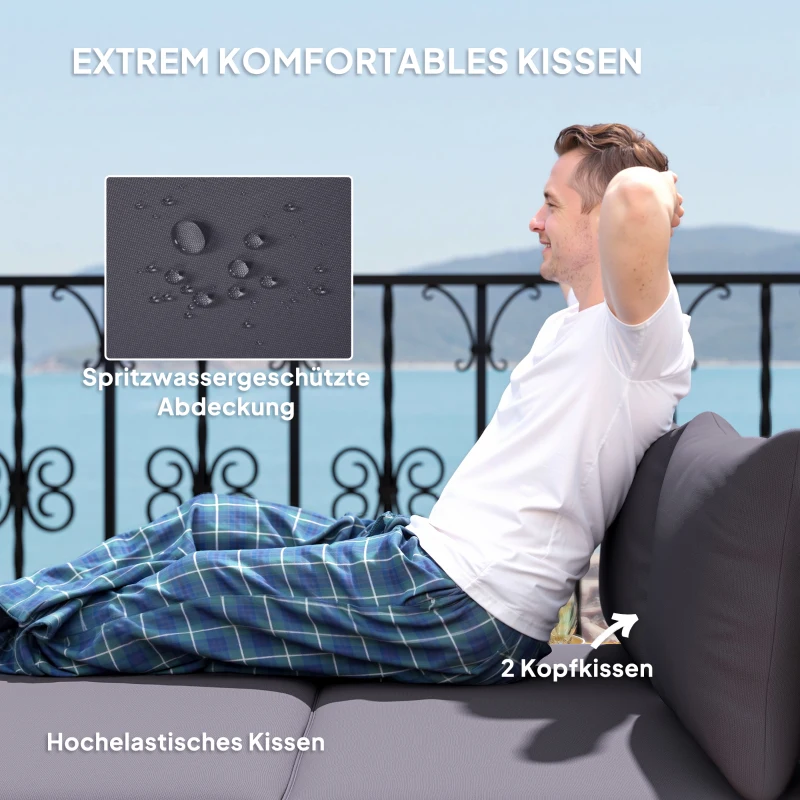 Outsunny Polyrattan Sonnenliege für 2 Personen Doppelliege mit Fußhocker Stauraum Auflagen 125x114x72,5 cm Grau(m-5)