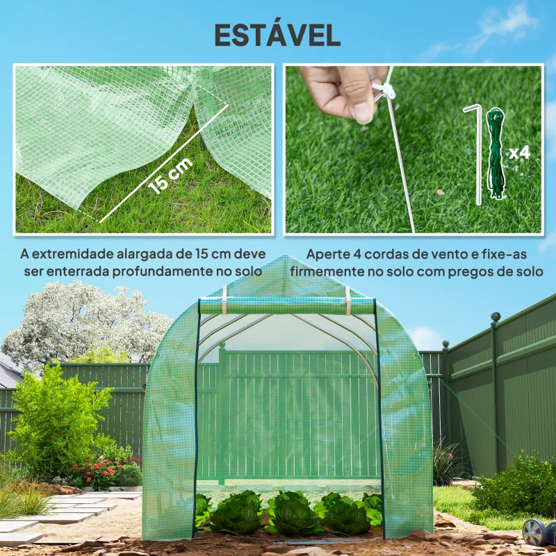 Outsunny Estufa tipo Túnel 3x2x2 m Estufa de Exterior com 6 Janelas de Malha e Porta Estufa de Cultivos para Pátio Jardim Verde