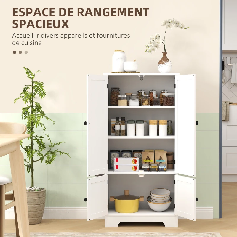 HOMCOM Armoire de cuisine buffet cuisine avec placards et étagères réglables, 58,2 x 30 x 123 cm, blanc