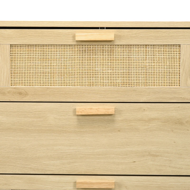HOMCOM Commode design bohème en rotin avec 6 tiroirs, meuble de rangement pour le salon, le couloir, l'entrée, chêne