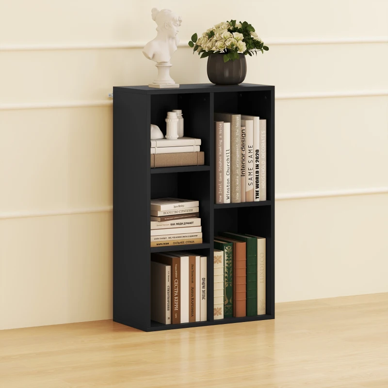 HOMCOM Bibliothèque étagère de rangement 2 niveaux avec 5 compartiments, pour salon chambre à coucher bureau, 50x24x80cm, noir