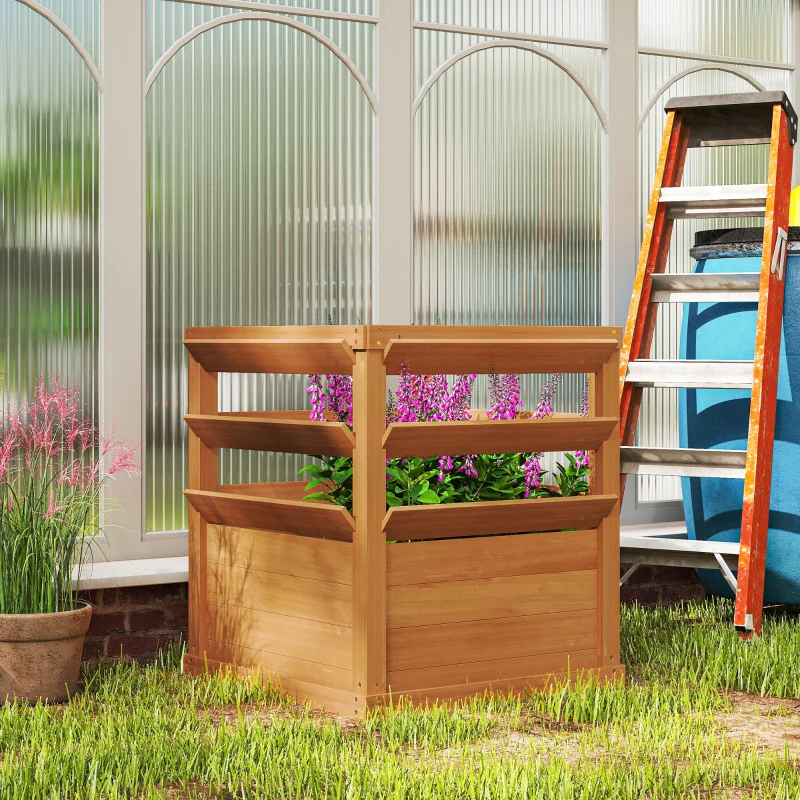 Outsunny Jardinière avec treillis, lit surélevé de jardin fond ouvert, bac à fleurs en bois 65 x 65 x 73 cm, marron clair