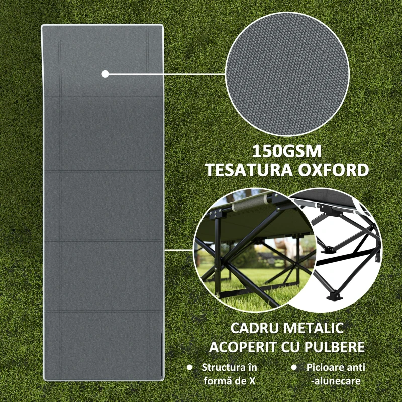 Outsunny Pat de Camping Pliabil cu Tetieră Înclinată și Saltea Detașabilă, 68x196x37 cm, Negru