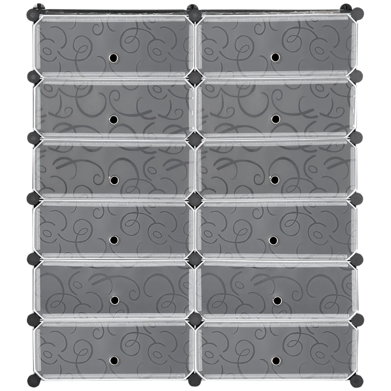 HOMCOM Sapateira Modular de Cubos de Plástico Armário Modular para Sapatos com 12 Cubos com Porta Desenho de DIY 94x37x108 cm Preto
