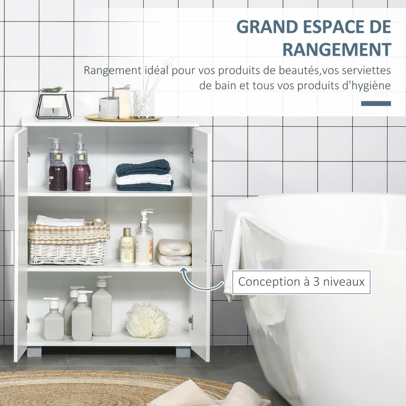 kleankin Meuble de salle de bain, placard avec porte, étagère réglable, 60 x 30 x 80 cm, blanc