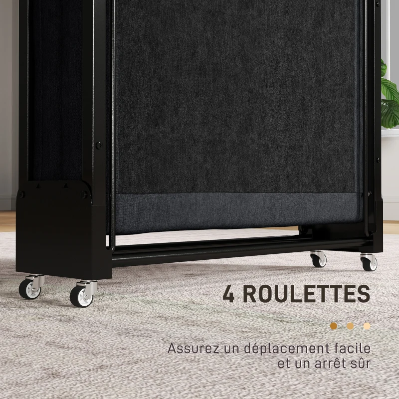 HOMCOM Lit pliant 1 personne 188 x 76 cm, lit d'appoint pliable avec matelas de 7 cm sur roulettes, charge de 150 Kg, gris