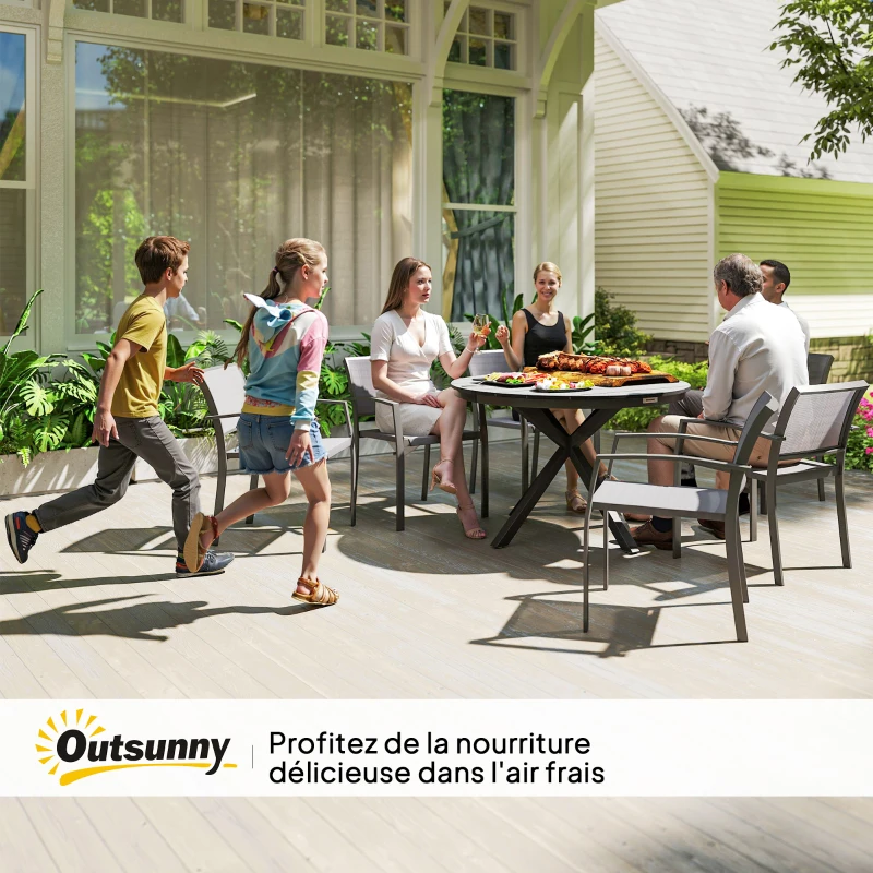 Outsunny Table à manger de jardin ronde Ø 118 cm cadre en aluminium pour balcon, porche, patio, noir