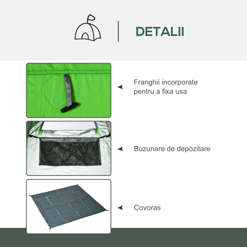 Outsunny Cort de Dus pentru Exterior cu Usa cu Fermoar, Geanta pentru Transport, 126x124x189cm, Verde