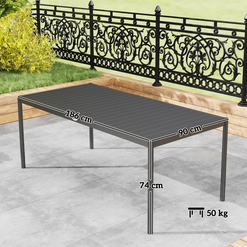 Outsunny Table à manger de jardin acier, table de jardin 8 personnes plateau à lattes rectangulaire 186 x 90 x 74 cm gris foncé